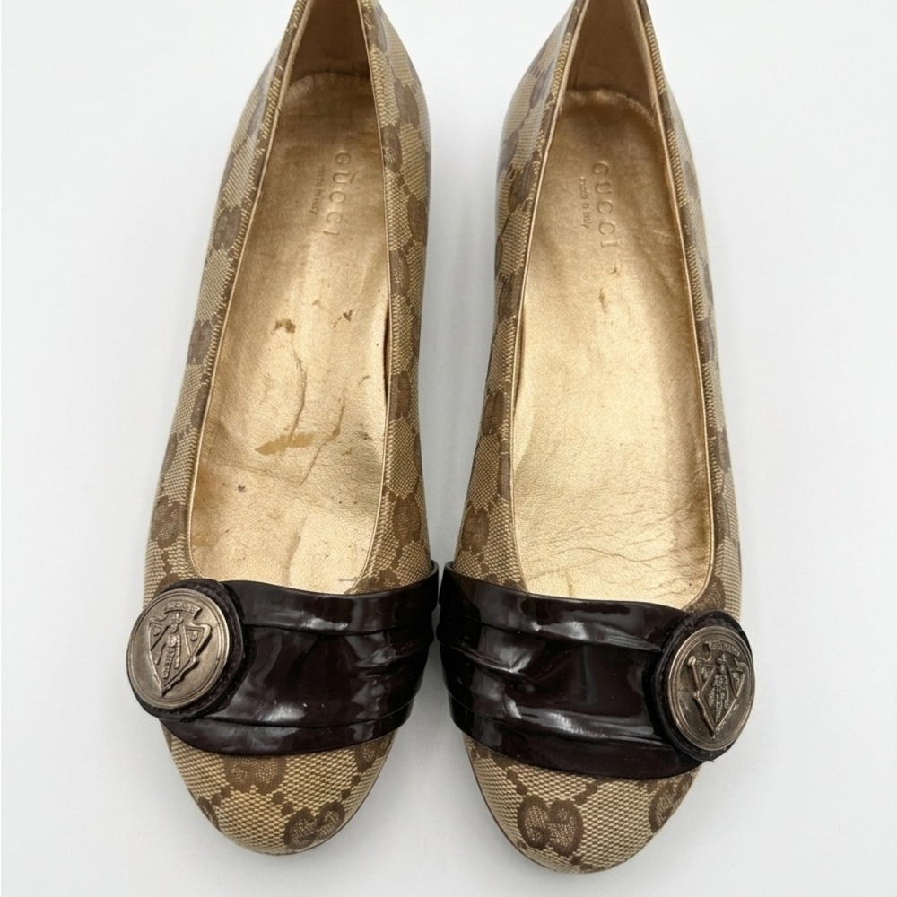 Gucci Hysteria Crest GG Monogram Canvas Ballet Flats Brown - Size 6